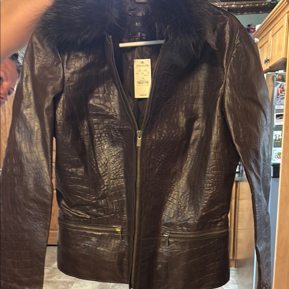 Express Brown Leather Jacket Classic Design